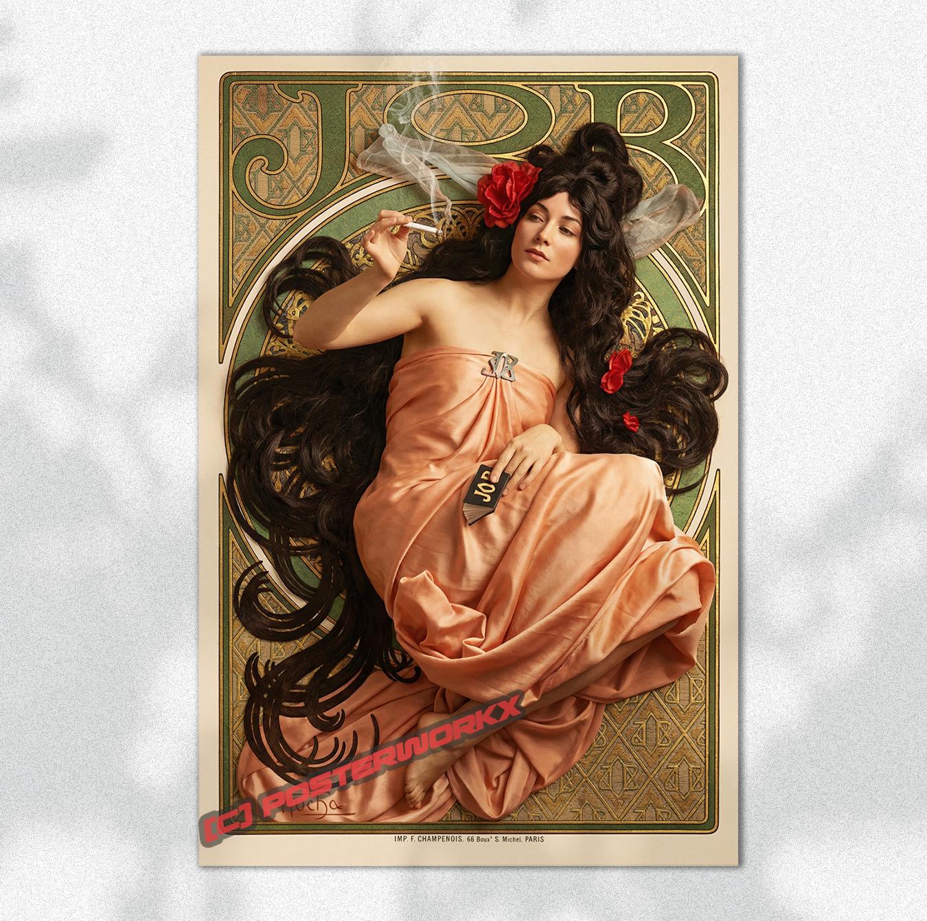 Alphonse Mucha Print of His Poster for 'Job' cigarette paper (1898