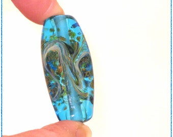 Turquoise Swirl Silvered Frit Focal Lampwork bead - 2355