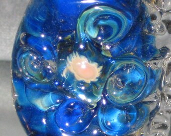 Silvered Bright Blue Octopus Focal Glass Lampwork bead - 3302