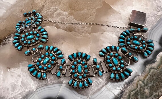 EARLY Sterling Silver Turquoise Antique Zuni Peti… - image 2