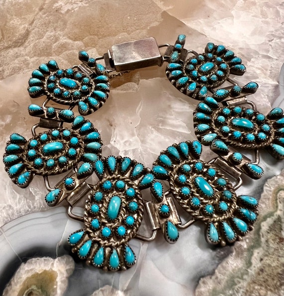 EARLY Sterling Silver Turquoise Antique Zuni Peti… - image 4