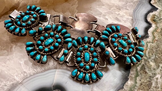 EARLY Sterling Silver Turquoise Antique Zuni Peti… - image 1