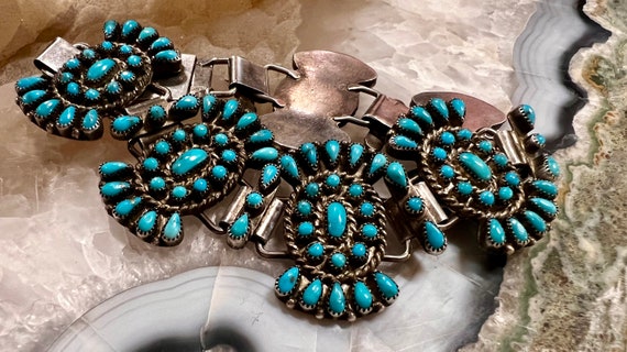 EARLY Sterling Silver Turquoise Antique Zuni Peti… - image 3