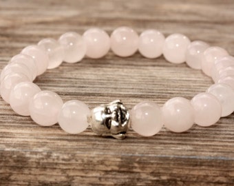 Rose Quartz Buddha Bracelet, Yoga Bracelet, Pink Quartz Bracelet, Rose Quartz Jewelry, Pink Gemstone Bracelet