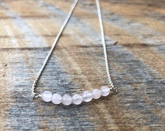 Beaded Bar Pendant/Bar Necklace/Layering/Rose Quartz/Petite/Minimalist Necklace/Sterling Silver/14K Gold Filled/Dainty Necklace