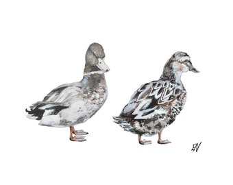 Waddling Ducks / Original acrylic painting A4 print