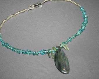 Ethiopian Moonstone Aquamarine Pendant 10 ct Aquamarine Cabochon Necklace Blue Handmade Aquamarine Cab Sterling Silver Schiller Sheen