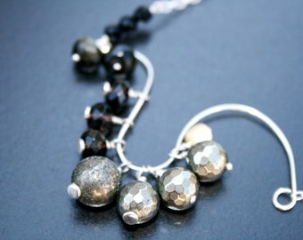 FAIRYLAND OMBRE Pyrite, Onyx, Golden Obsidian, Smoky Quartz and Sterling Necklace