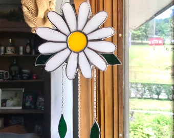 DAISY FLOWER  Stained Glass WindChime Sun Catcher Wind chime Suncatcher By LaHeir