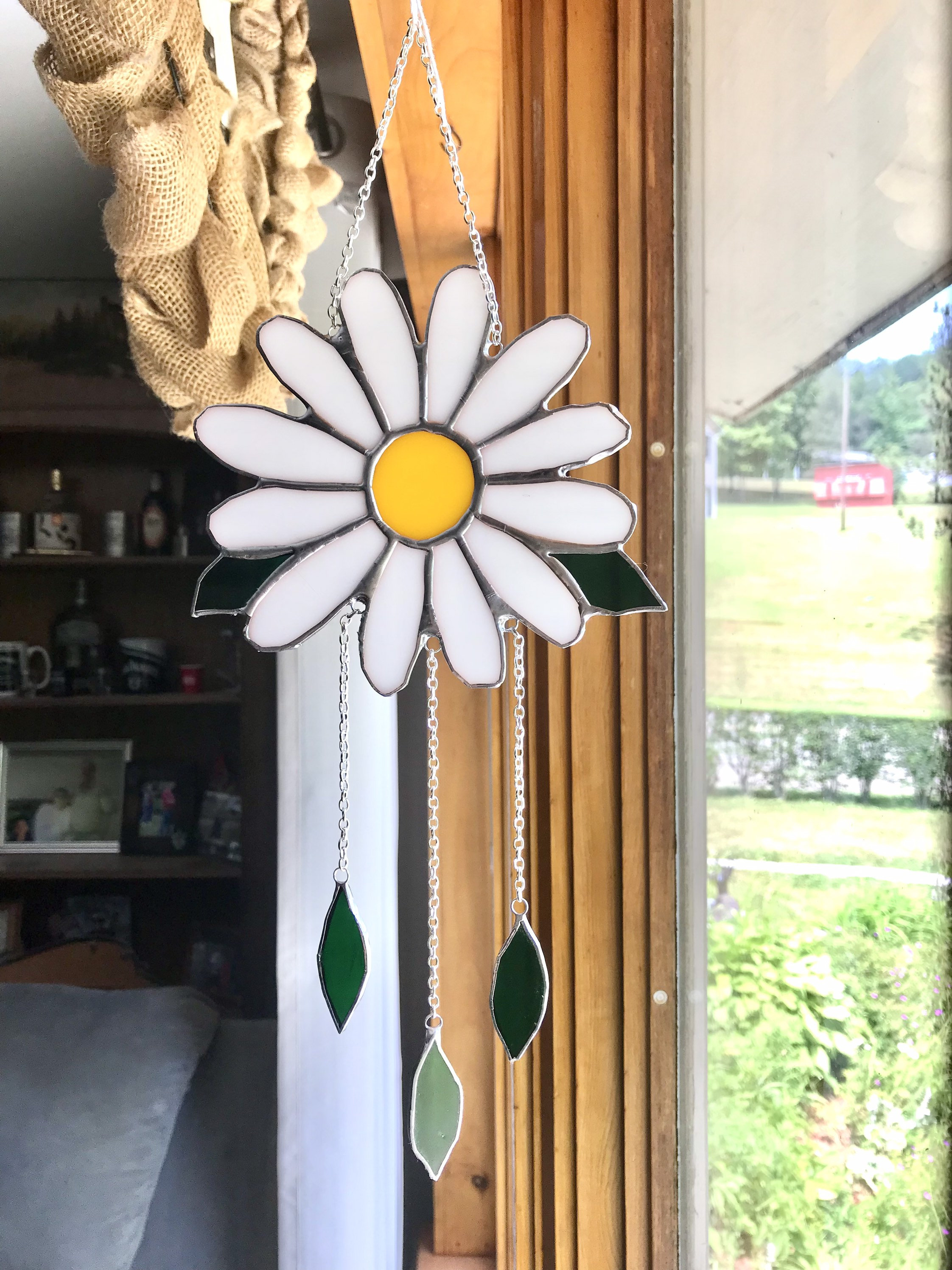 DAISY FLOWER  Stained Glass WindChime Sun Catcher Wind chime Suncatcher By LaHeir