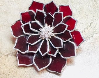 Stained Glass Succulent Flower Rhinestone Center Goegeous Red Stained Glass Succulent Flower By LaHeir