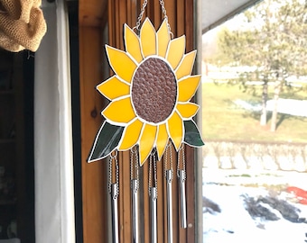 SUNFLOWER Stained Glass Wind Chime Sun Catcher Windchime Suncatcher By LaHeir