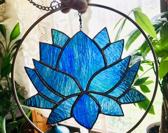 Lotus Flower Suncatcher SPINNER Twirler  Stained Glass Sun Catcher Lotus Flowers
