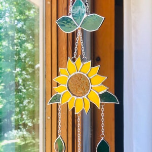 SUNFLOWER Wind Chimes Sun Catcher in Stained Glass image 4