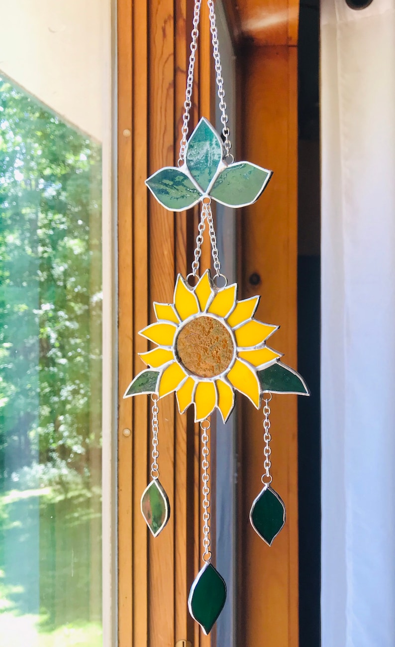 SUNFLOWER Wind Chimes Sun Catcher in Stained Glass image 4