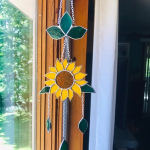 SUNFLOWER Wind Chimes Sun Catcher in Stained Glass image 3