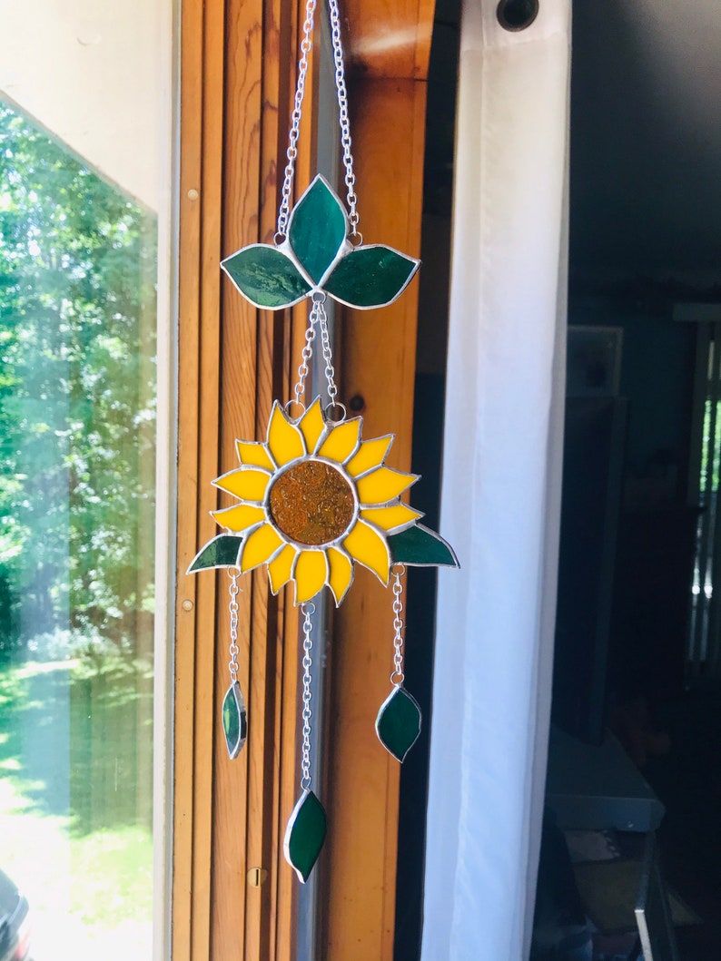 SUNFLOWER Wind Chimes Sun Catcher in Stained Glass image 3