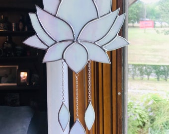 Lotus Flower Windchime Stained Glass Wind Chimes Suncatcher Sun Catcher Buddha iridescent