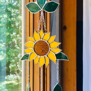 SUNFLOWER Wind Chimes Sun Catcher in Stained Glass image 2