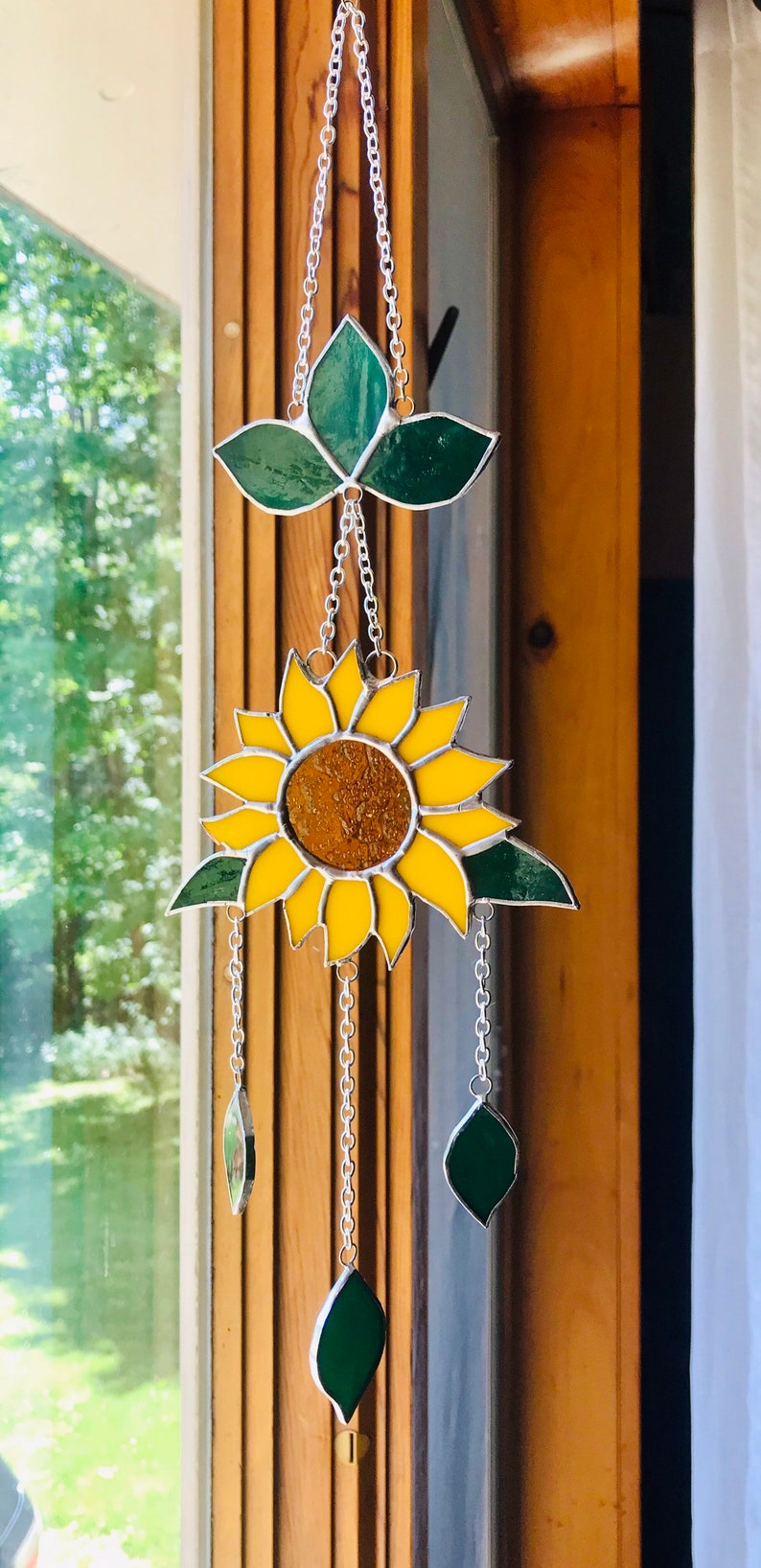 SUNFLOWER Wind Chimes Sun Catcher in Stained Glass image 2