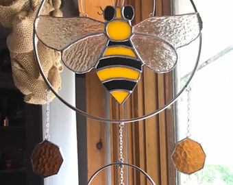 Stained Glass Bumblebee Windchimes Suncatcher Wind Chimes Bee Sun Catcher