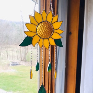 SUNFLOWER Stained Glass Wind Chime Sun Catcher Windchime Suncatcher By LaHeir