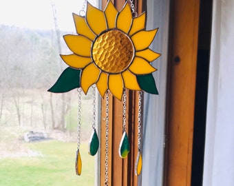 SUNFLOWER Stained Glass Wind Chime Sun Catcher Windchime Suncatcher By LaHeir