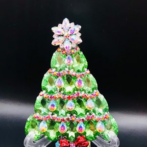 Vintage Rhinestone Christmas Tree Brooch Signed LaHeir