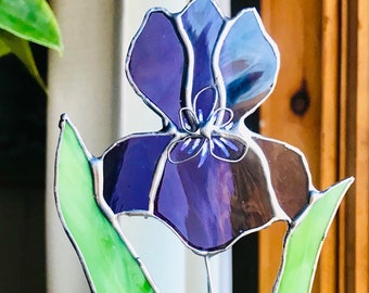 IRIS FLOWER Pieu de jardin en vitrail pour pot de fleur attrape-soleil attrape-soleil par LaHeir WATERGLASS