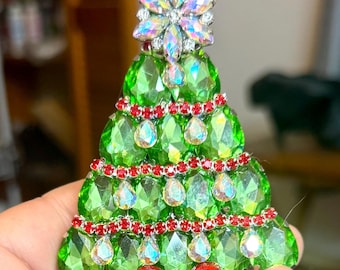 Vintage Rhinestone Christmas Tree Brooch Signed LaHeir