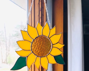SUNFLOWER Stained Glass Wind Chime Sun Catcher Windchime Suncatcher By LaHeir