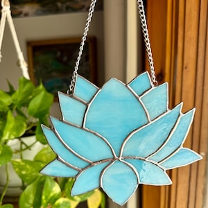 Lotusbloem Suncatcher glas-in-lood zonnevanger lotusbloemen hemelsblauw