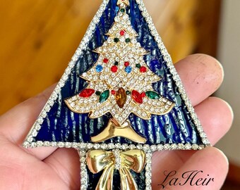 ヴィンテージ ラインストーン クリスマスツリー ブローチピン サイン