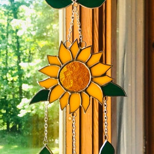 SUNFLOWER Wind Chimes Sun Catcher in Stained Glass