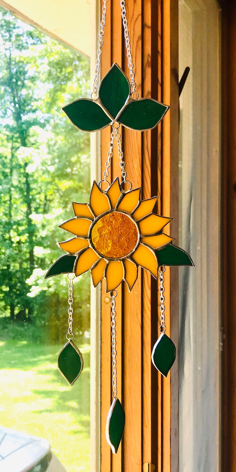 SUNFLOWER Wind Chimes Sun Catcher in Stained Glass image 1