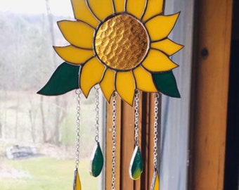 SUNFLOWER Stained Glass WindChime Sun Catcher Wind chime Suncatcher By LaHeir