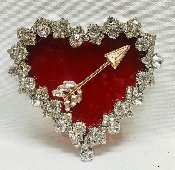 Beautiful Rhinestone Heart Pin Brooch for Valentines Day Stained