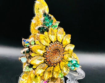 Broche vintage en forme de sapin de Noël en strass signée LaHeir Tournesols