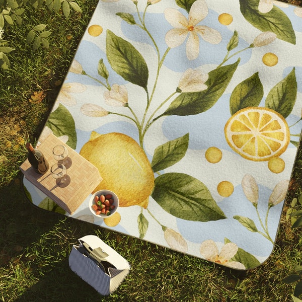 Picnic Blanket Fruit Pattern Plant Picnic Mat vintage Outdoor blanket Waterproof Stadium Blanket carrying strap summer picnic gift for her