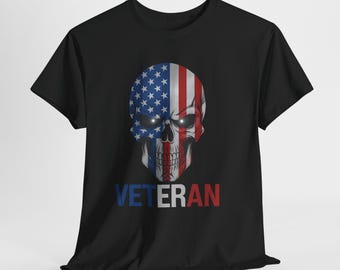 American Flag Skull Veteran T-shirt, Patriotic Military Tee