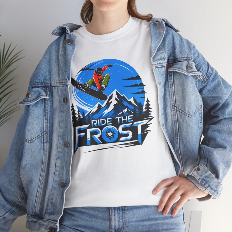 Snowboard T Shirt Ride The Frost, Snowboarding Tee, Winter Sports Shirt, Mountain Graphic Tee, Snowboard Gift, Ski Apparel image 11