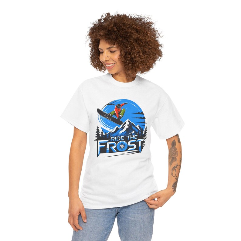 Snowboard T Shirt Ride The Frost, Snowboarding Tee, Winter Sports Shirt, Mountain Graphic Tee, Snowboard Gift, Ski Apparel image 8