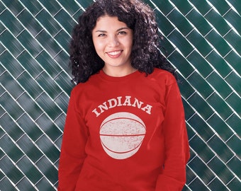 Indiana Basketball Long Sleeve Shirt, Unisex Red Hoosier Tee, Vintage Distressed Basketball Print, Mens Womens Game Day Shirt, Indiana Gift