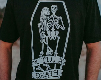 Til Death Cotton Black T-Shirt, 'Till death do us part' Super Soft Unisex Fit Tee, Men's Skeleton Wedding Shirt, Punk Engagement Clothing