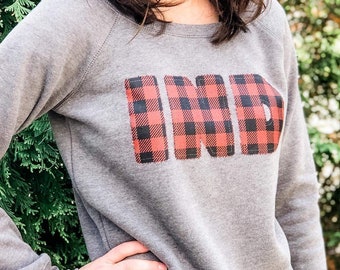 Indiana Buffalo Plaid Sweatshirt, Wide Neck Womens Sweater, Hoosier Fall Sweatshirt, Plush Fleece Crewneck, Indiana Gift for Her S-2XL