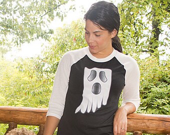 Funny Indiana Halloween Tee, BOOOOsiers Ghost Unisex T-Shirt, Black and White Baseball style TShirt, Ghost Shirt for Hoosiers