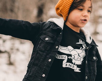 Flying High Kids Tattoo Tee, Vintage Hawk Eagle Graphic Shirt, Black Toddler Youth T-Shirt, Boho Hipster Kids Tee, Matching Family Shirt