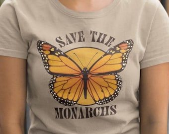 Save the Monarchs Butterfly Tee. Free Seeds. Unisex Retro Hippie TShirt. Mens/Womens Vintage Butterfly Lover Gift. Save the Pollinators.