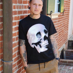 Skull Graphic Tee, Adult Black Soft Style Shirt, Unisex Short Sleeve Jersey T-Shirt, Punk Gift for Men, Goth Gift for Teens, Skeleton TShirt