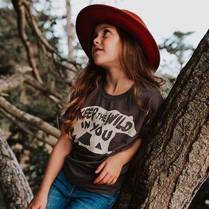 Kids Charcoal Gray Bear T-Shirt: &quot;Keep the Wild in You&quot;